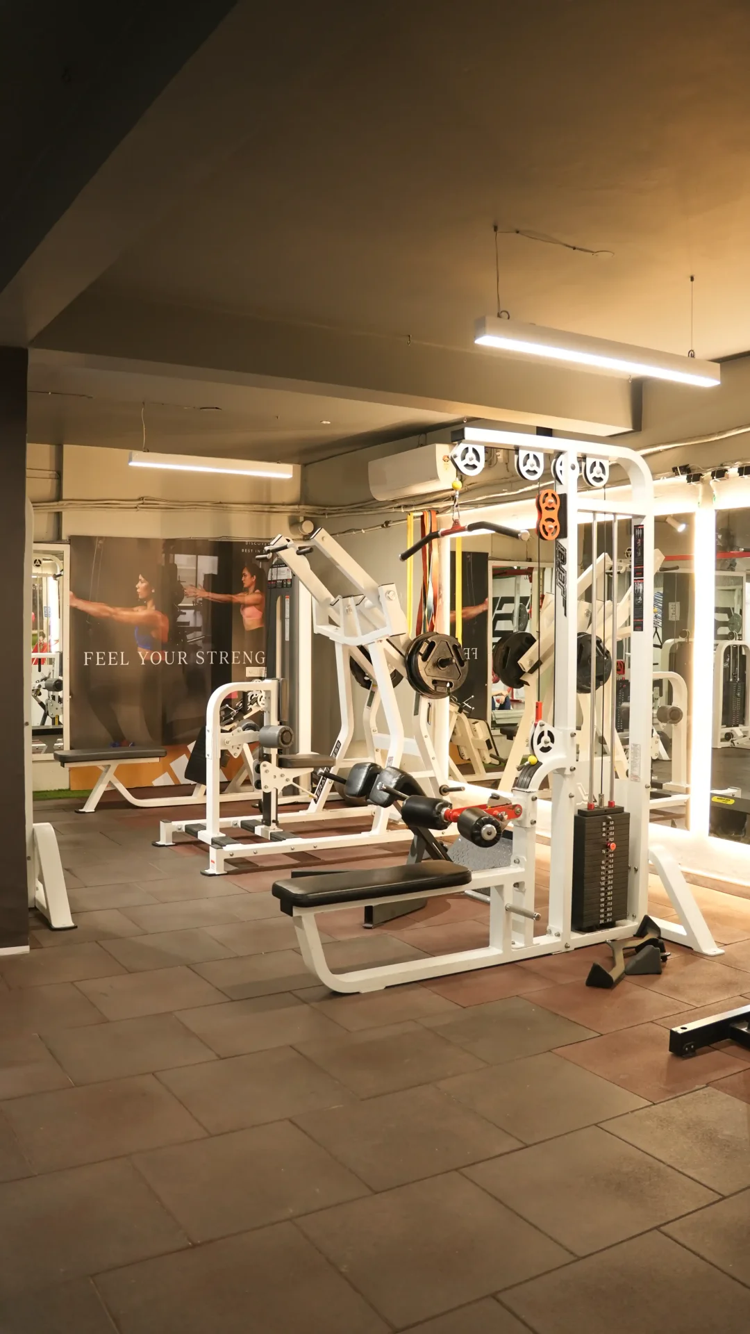 Machine training zone with lat pulldown and cables